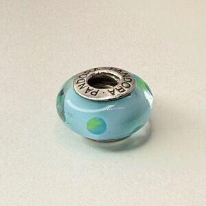 Pandora Light Blue Green Polka Dot Murano Glass Charm 925 ALE